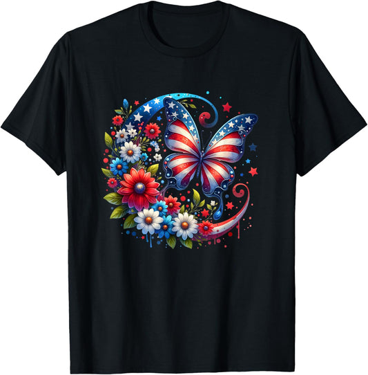 American Flag Red White Blue Butterfly Design